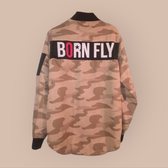 NWOT Men's Born Fly Tan/Camel/Red Star Windbreaker Jacket, Size M - Picture 1 of 7